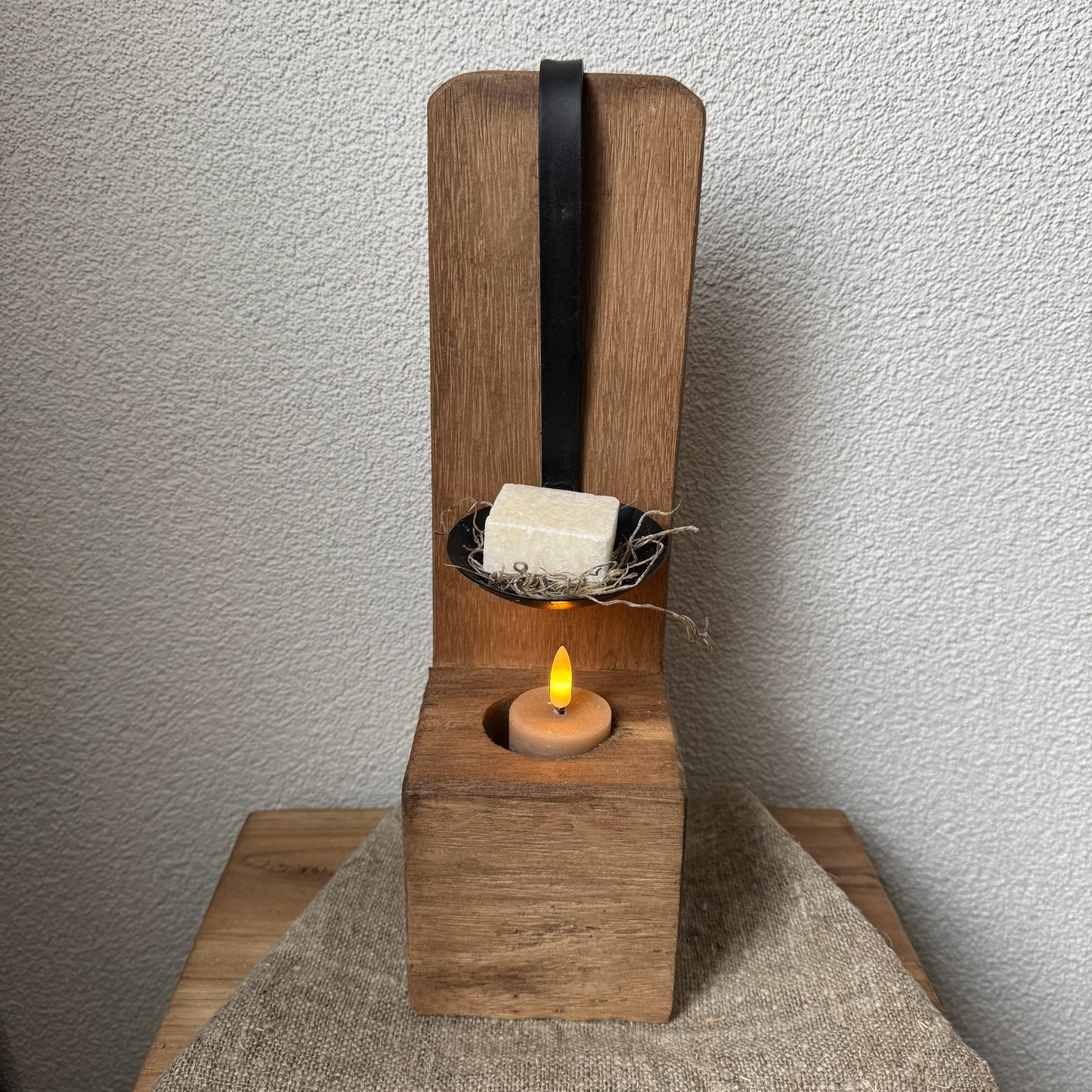 Hout brander met amber blokje
