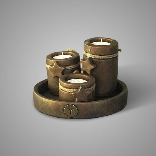 BRYNXZ Plate with 3 tealightcups Star Majestic Gold D.17 H.13