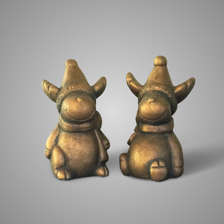 BRYNXZ Set of 2 Sitting Rudolph's Majestic Gold D.8 H.13