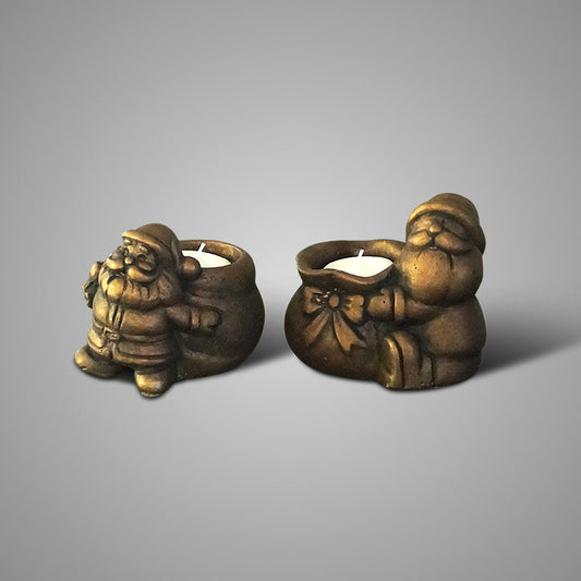 BRYNXZ Set of 2 Tealights Santa Claus on his Back Majestic Gold D.1