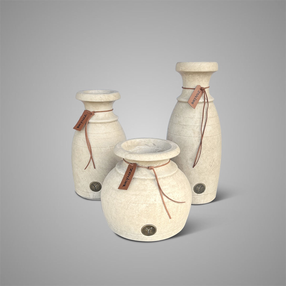 Brynxz decoratieve fles met lijnen en koord Majestic Taupe L