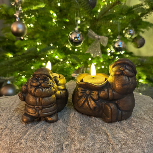 BRYNXZ Set of 2 Tealights Santa Claus on his Back Majestic Gold D.1